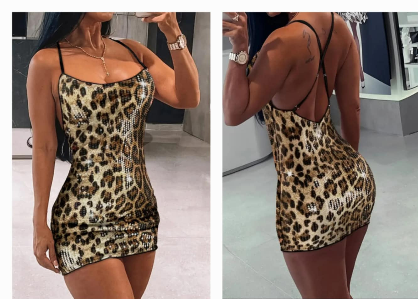 Low cut Back Leopard Dress