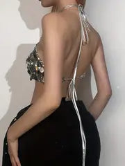Backless Sequin Halter Top