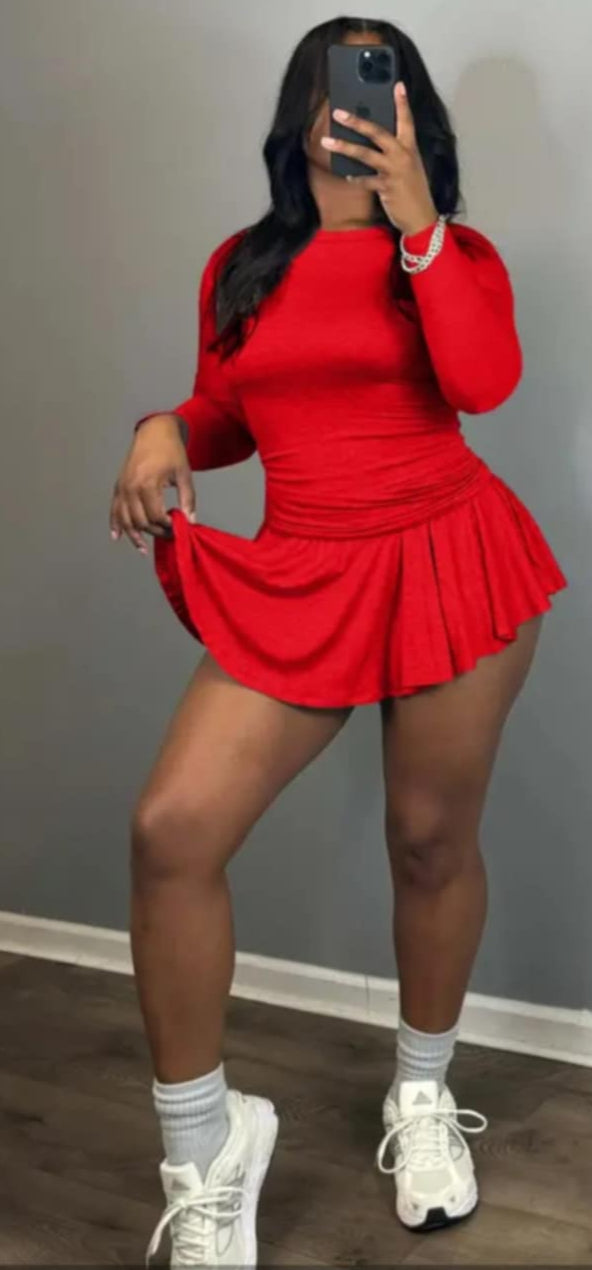 Long Sleeve Pleated Skort Set