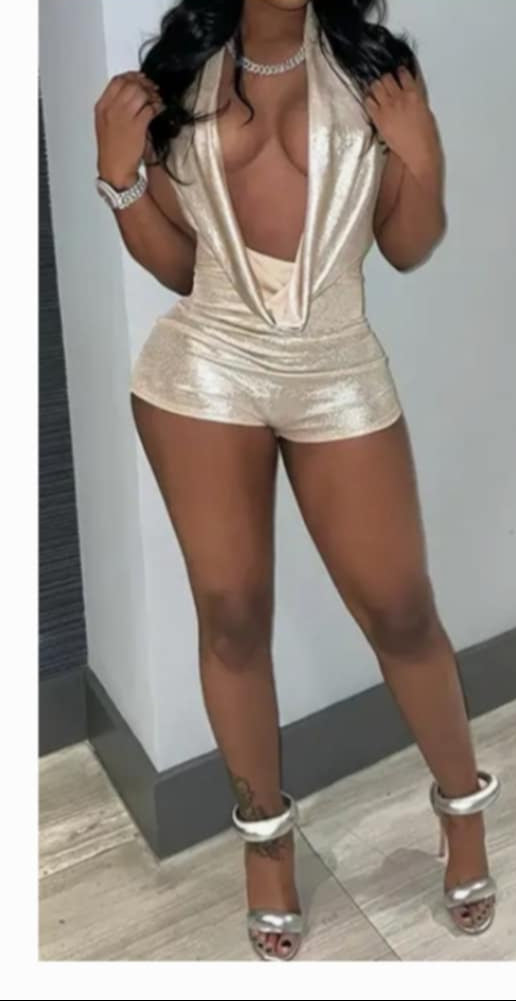 Metallic Plunge Neckline Romper - Black, Silver, champagne, burgundy
