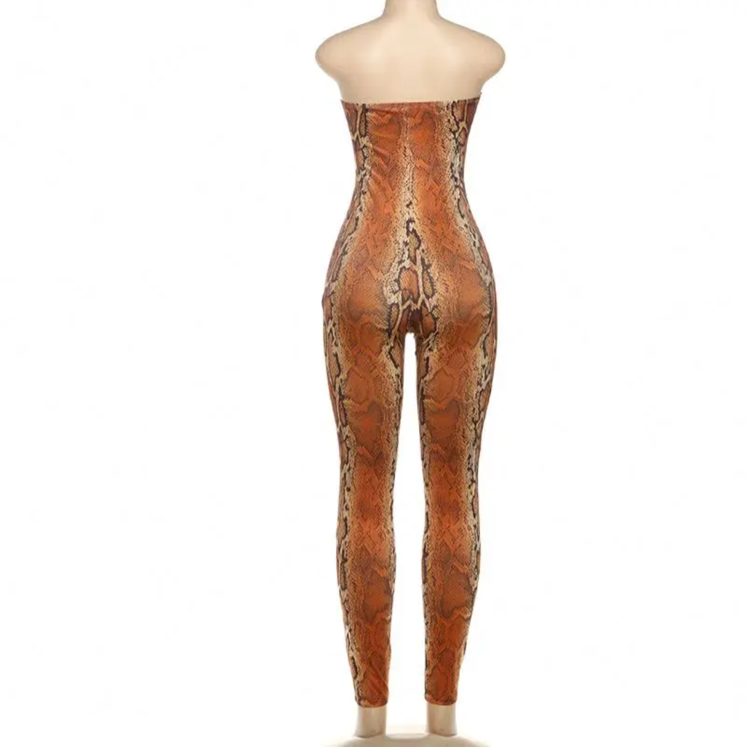 Snakeskin BROWNish Orange Sleeveless Jumpsuit