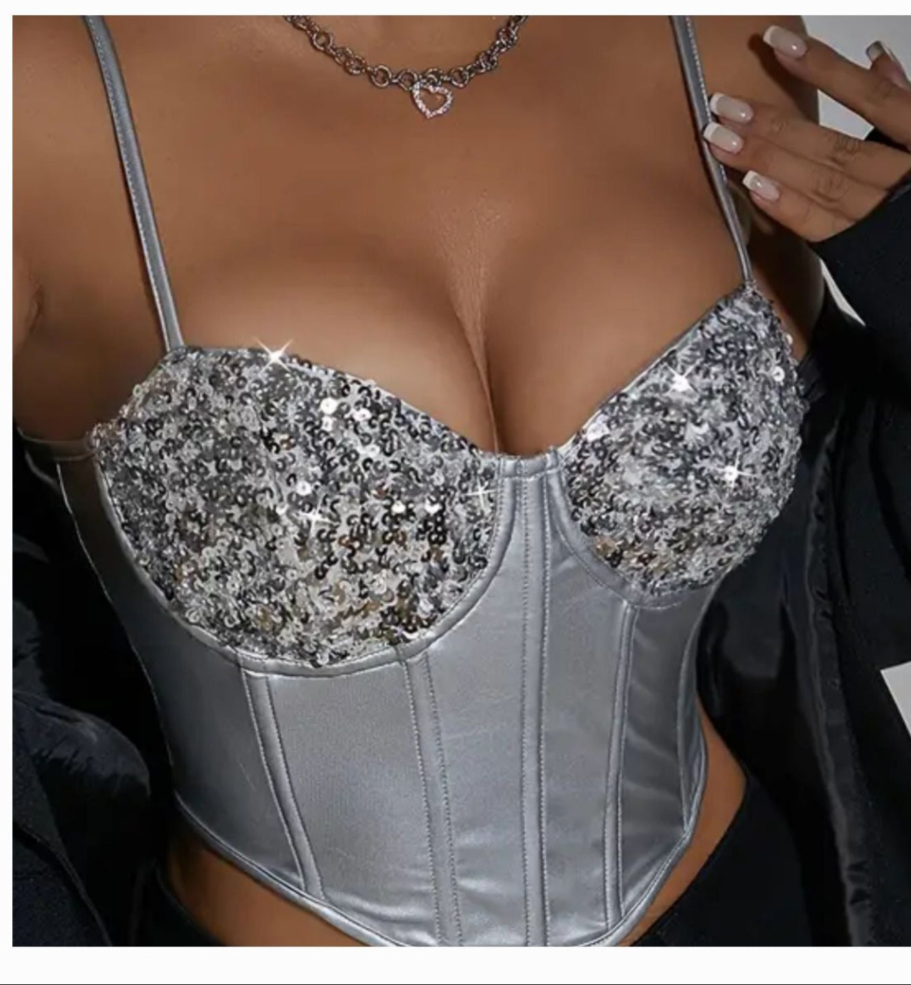 Spaghetti Straps Sequin Silver Bustier (Corset)