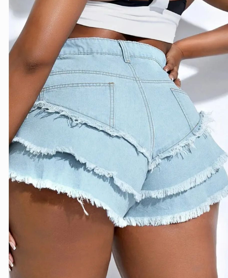 Tiered Raw Hem Shorts