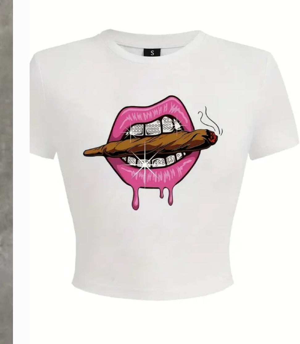 Graphic Tee Lips with B -Full Tee or Crop