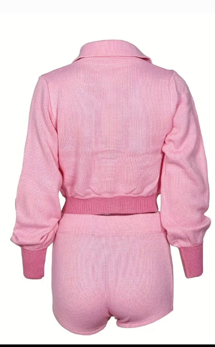 Pink Knit Short Set