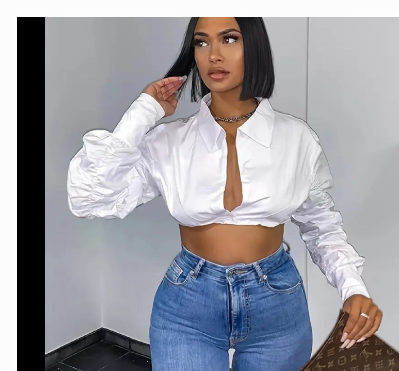 White Button-up Crop Top