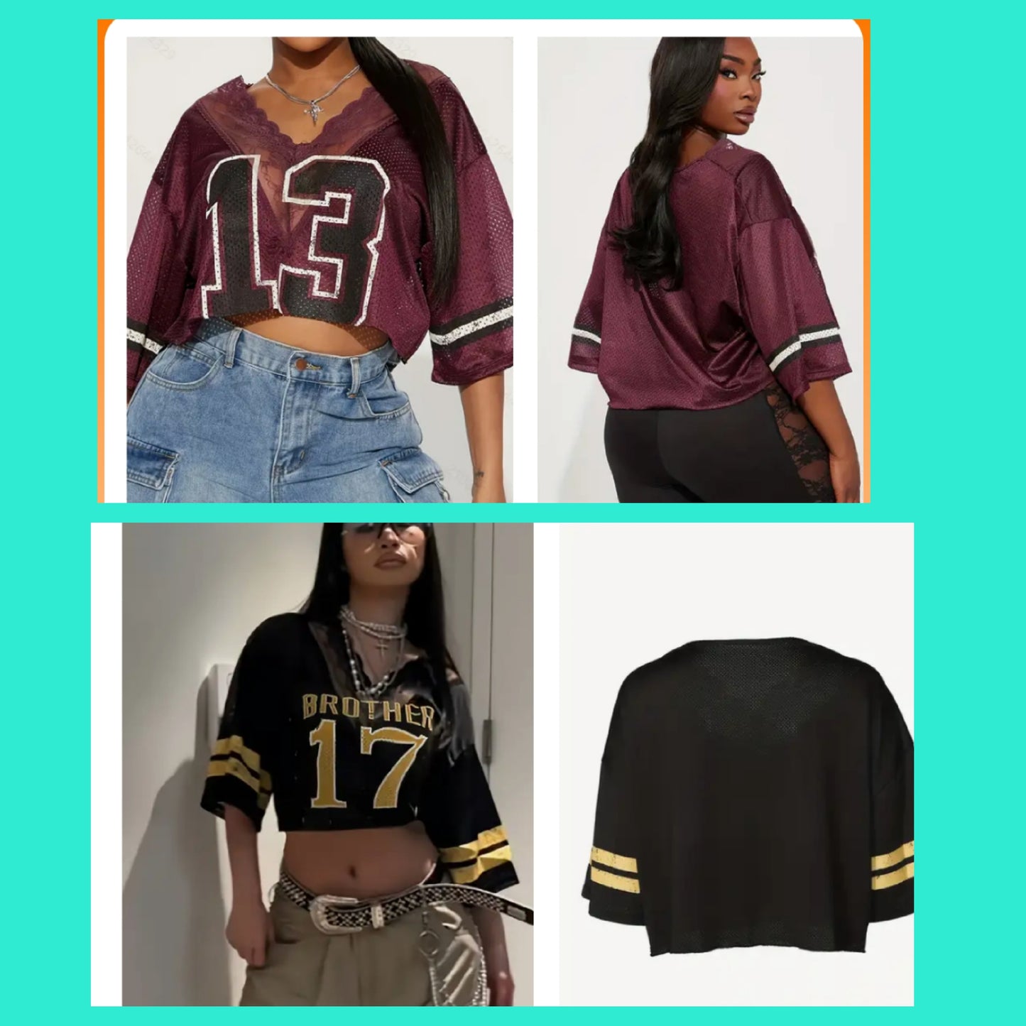 Collage of stylish crop jersey tops in various colors and designs, showcasing trendy looks for casual wear.