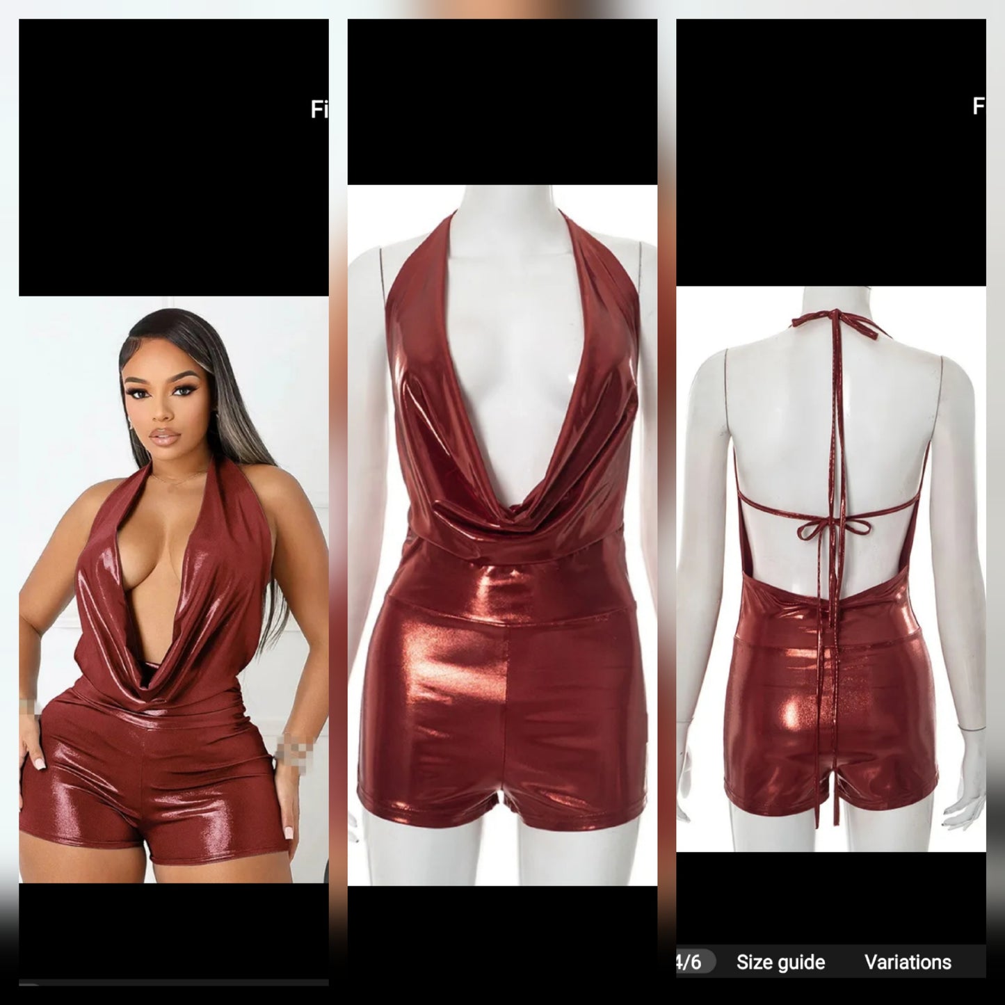 Metallic Plunge Neckline Romper - Black, Silver, champagne, burgundy