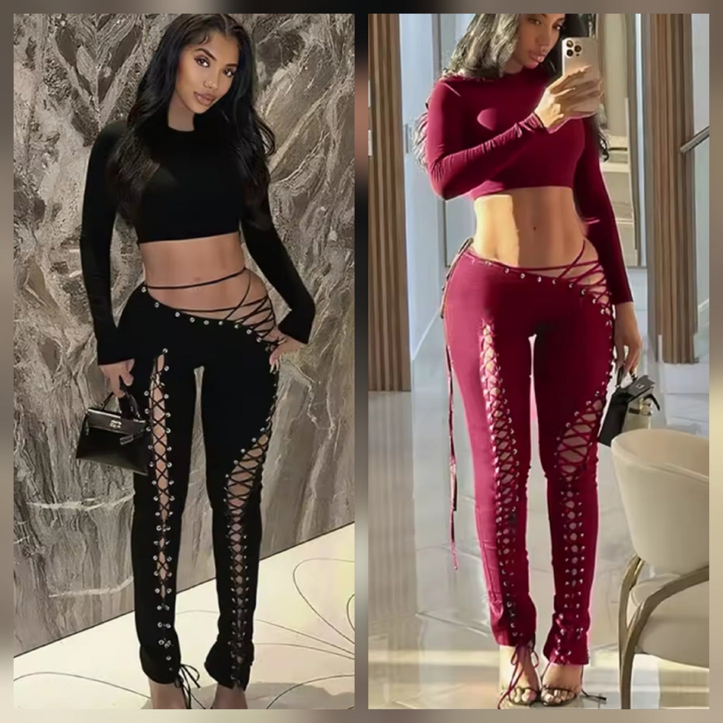 Crop Top Laces Pant Set