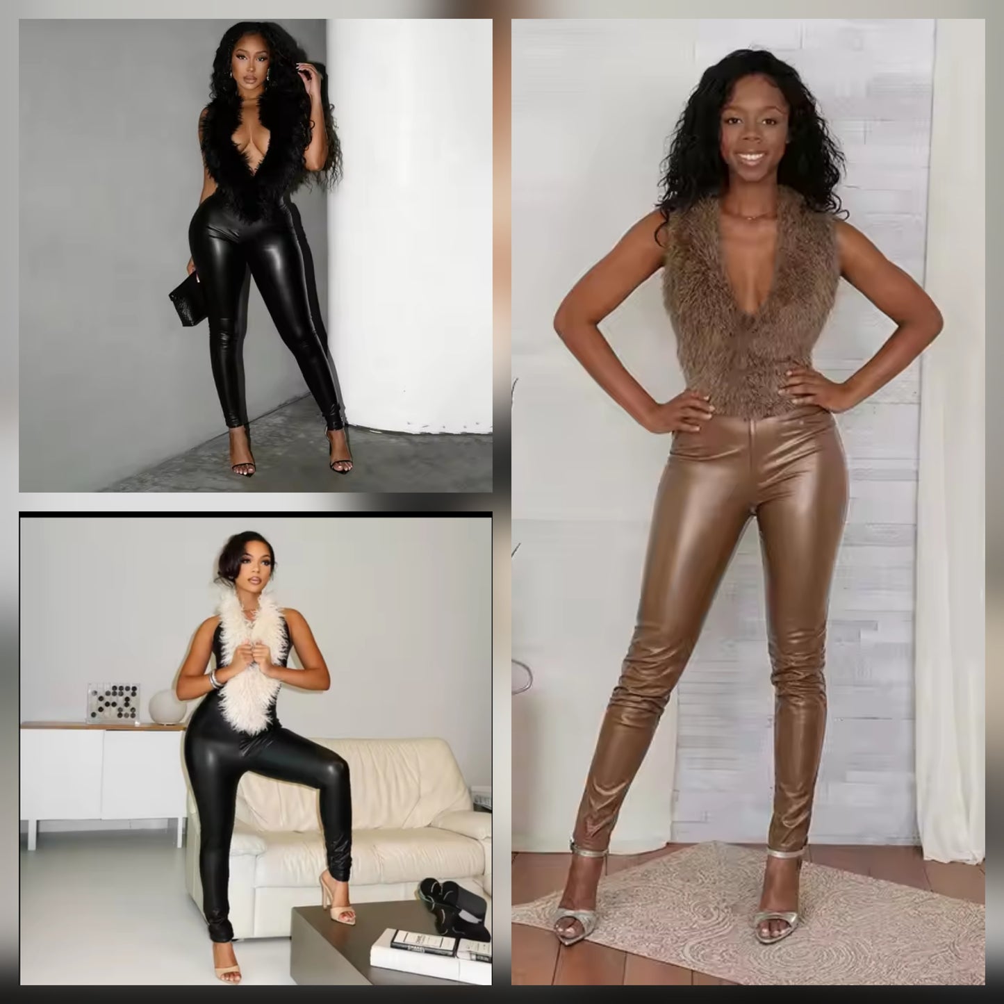 Fur Collar Jumpsuit Faux Leather