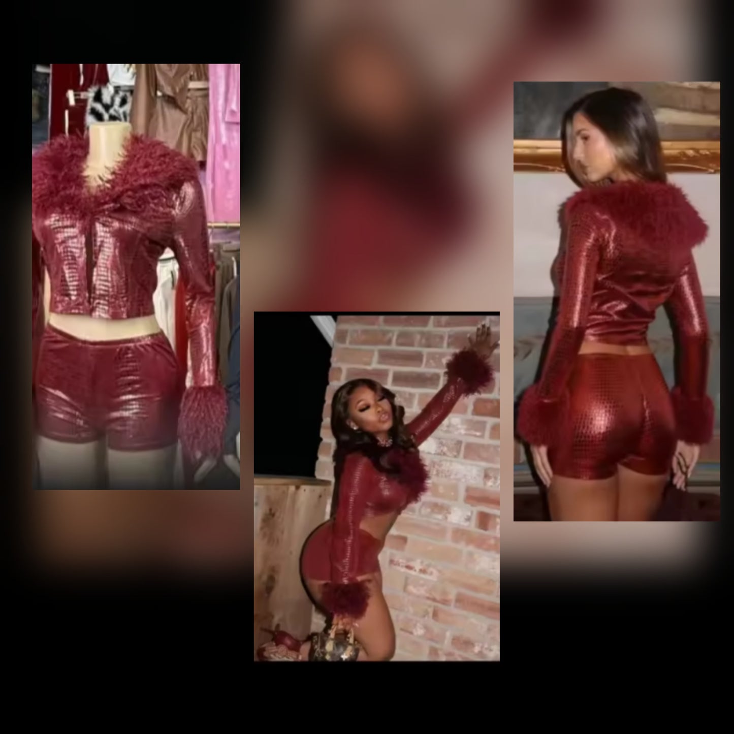 Fur Faux Leather Short Set