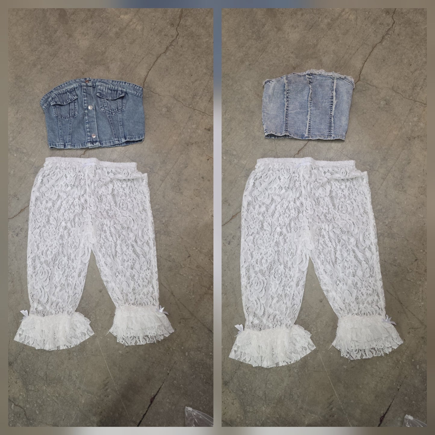 Lace with Denim 2pc Capri Pant Set