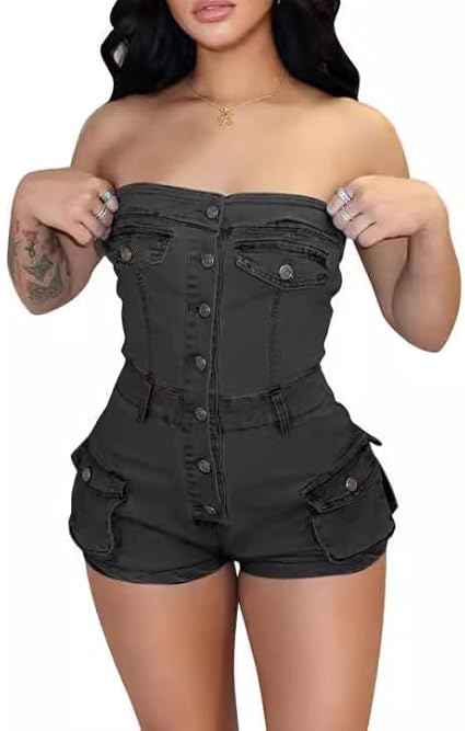 Strapless Denim Romper