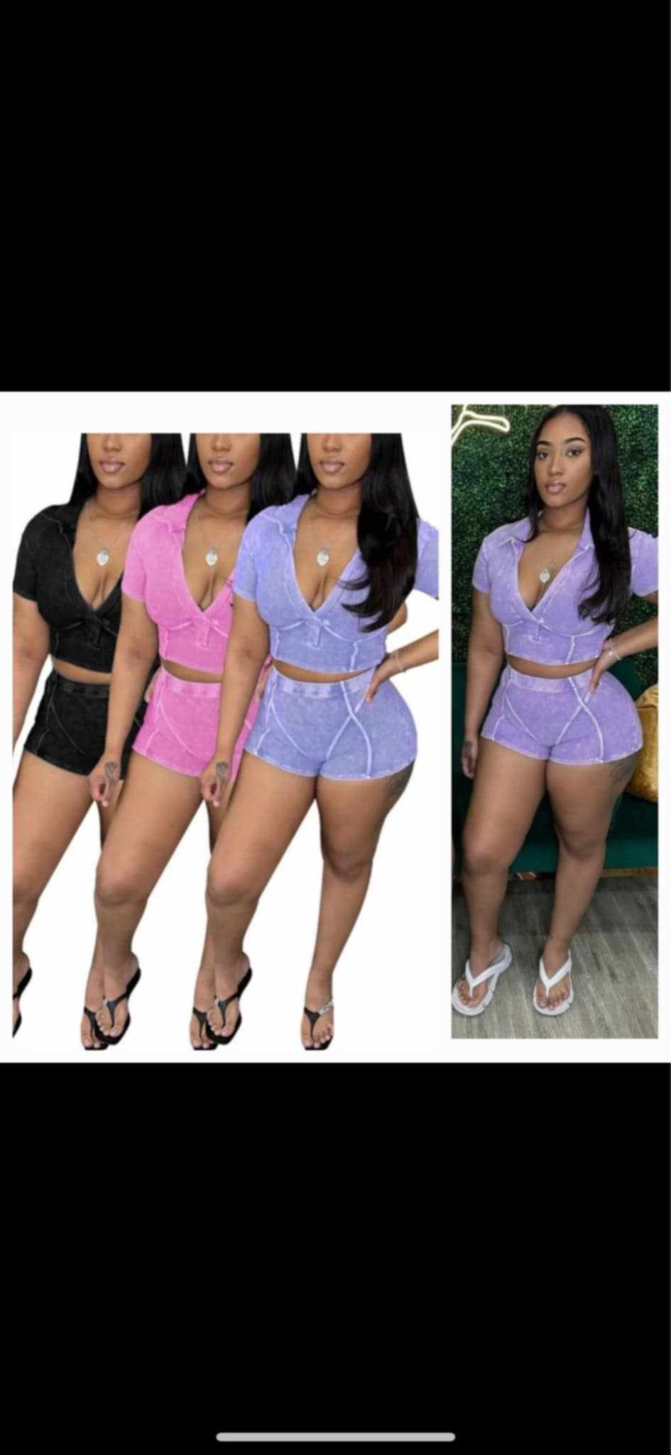 Chill - Stone Wash Seam Short Set