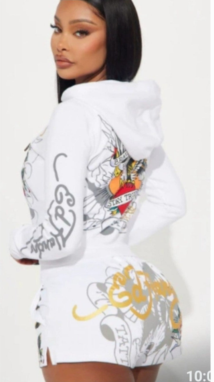 Chill - Graphic White Short Set