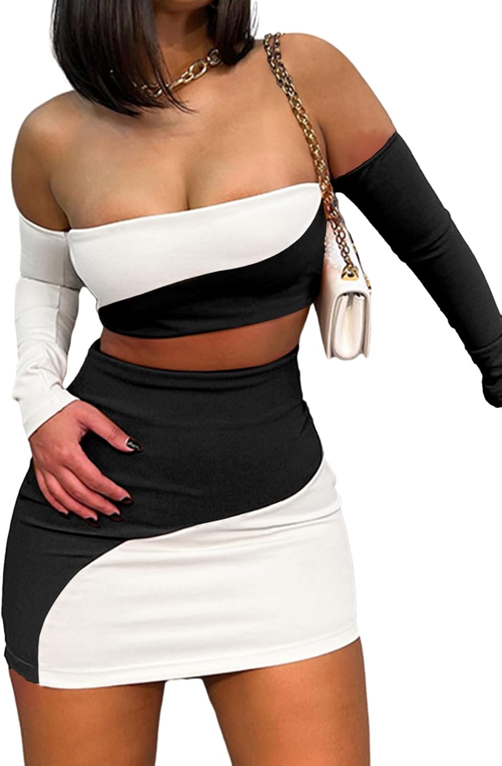 Two Tone Mini Skirt Set