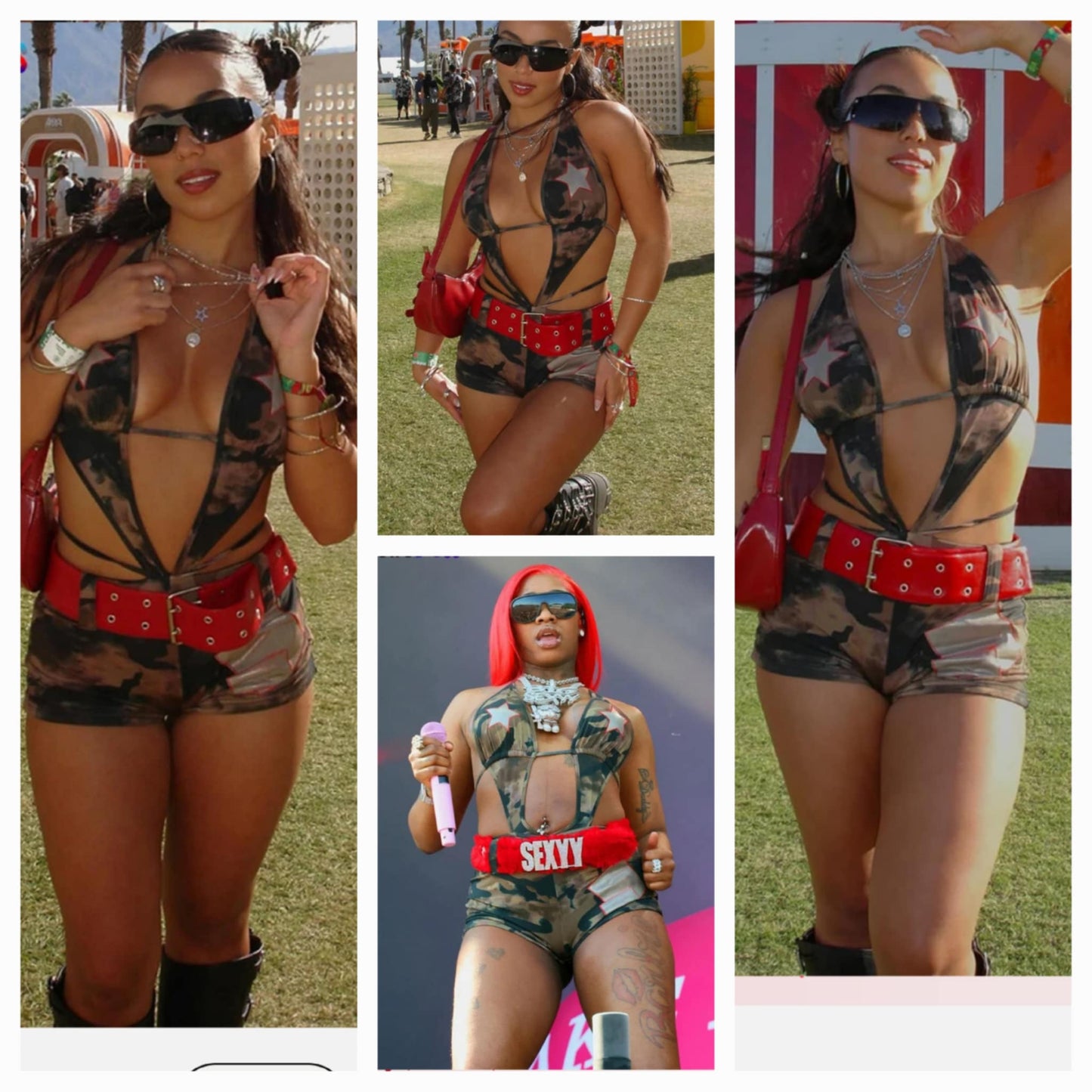 Belted Short Set Plunge Neckline
