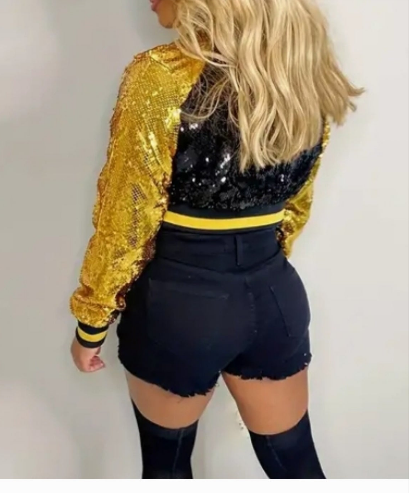 SEQUIN Colorblock GOLD Black Jacket