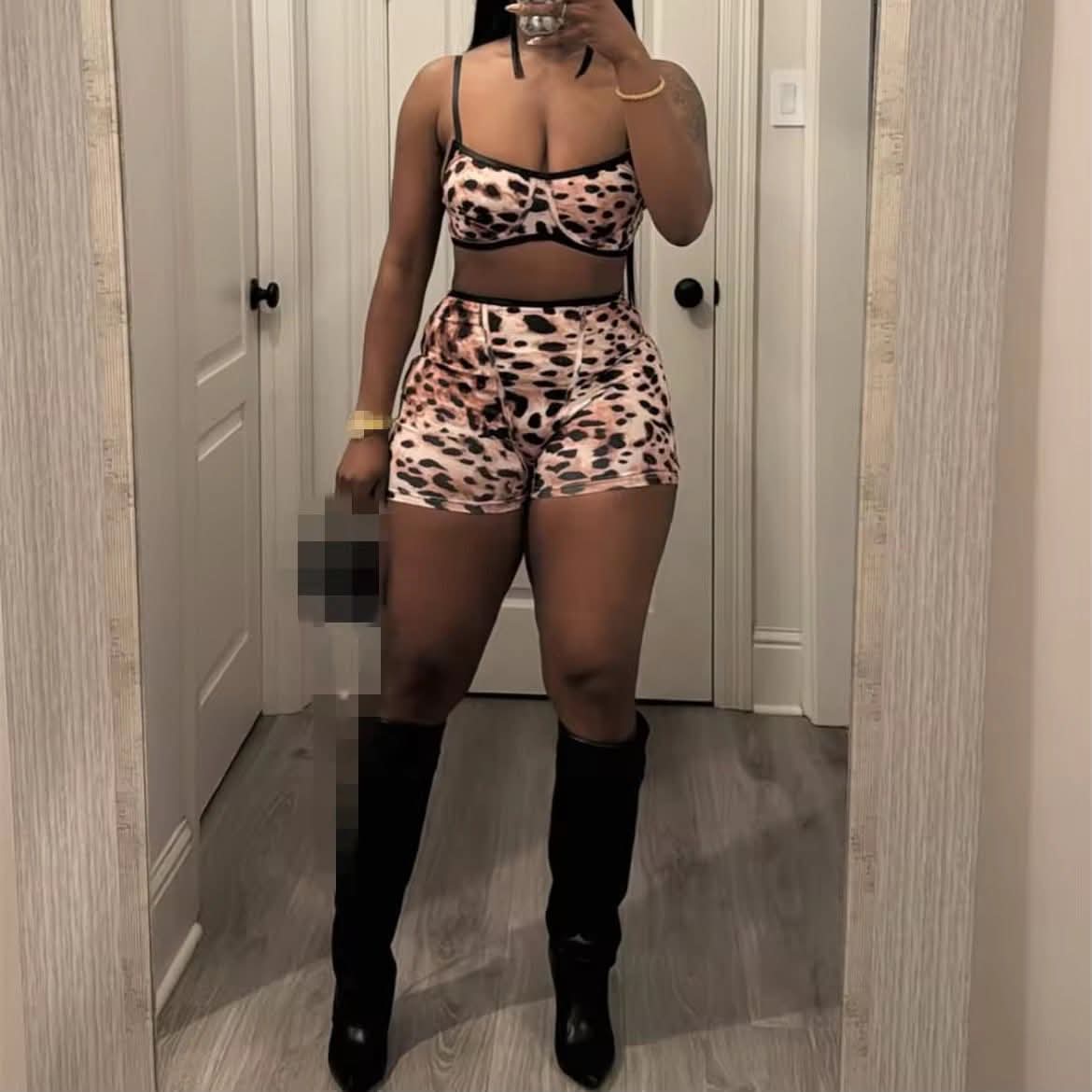 Cheetah bralette Short set