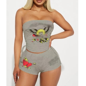 Multiple Colors - Chill Set Graphic 2 pc tube top short set
