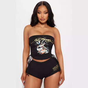 Multiple Colors - Chill Set Graphic 2 pc tube top short set