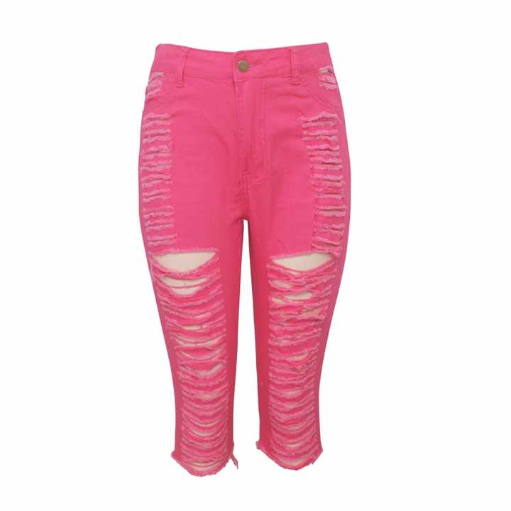 Women's Hot Pink Distressed Capri Jeans