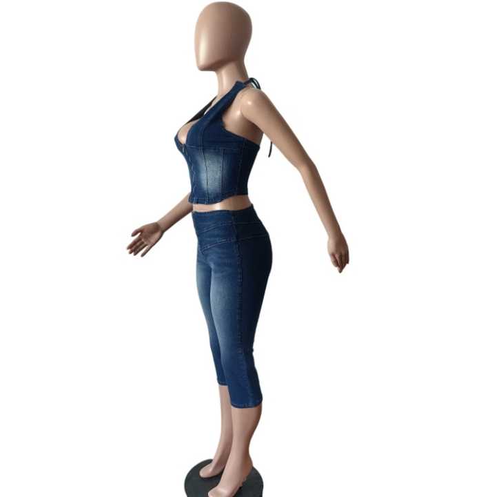 Denim Vest Capri Set