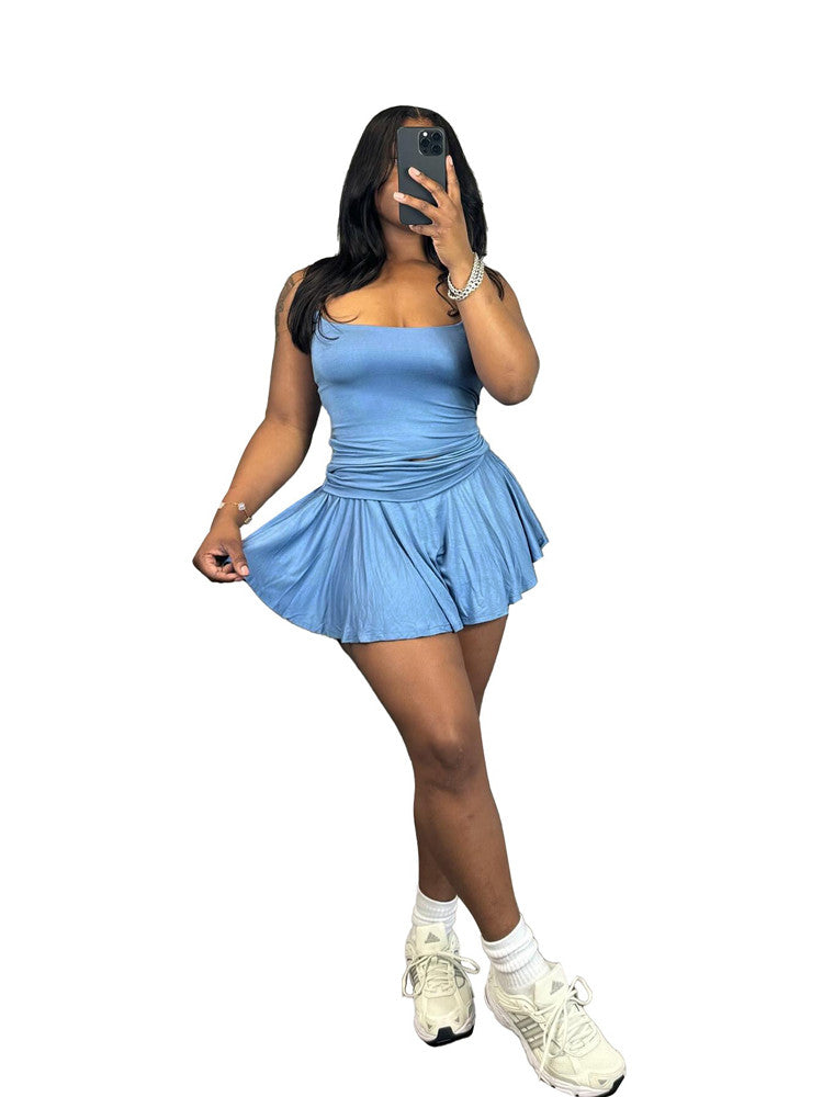 Spaghetti Strap Pleated Skort Set