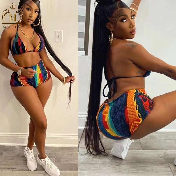 2PC short set bralette top with high cut short