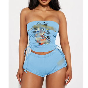 Multiple Colors - Chill Set Graphic 2 pc tube top short set