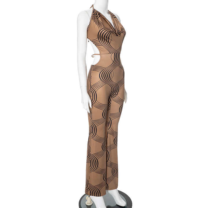 GeoDesign Backless Brown Jumpsuit