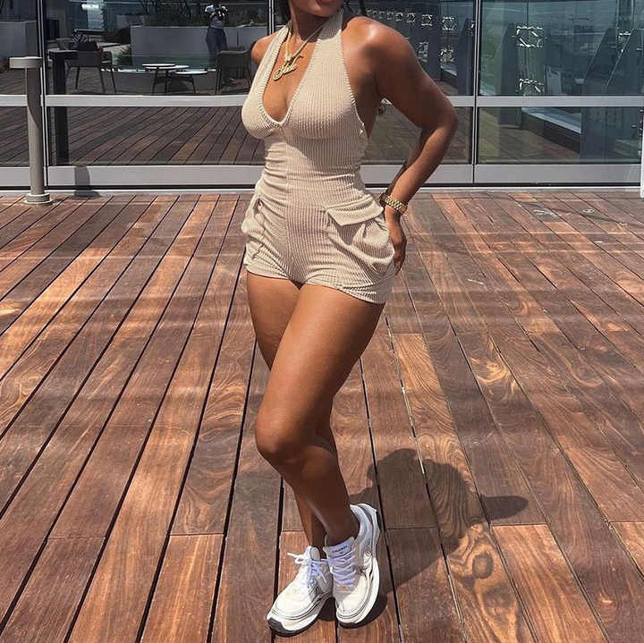 Halter Neck Ribbed or Textured Romper