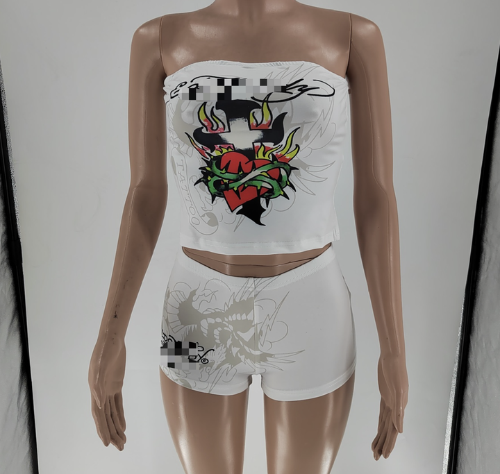 2pc tube top Graphic Short set