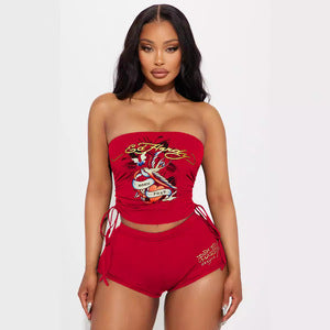 Multiple Colors - Chill Set Graphic 2 pc tube top short set