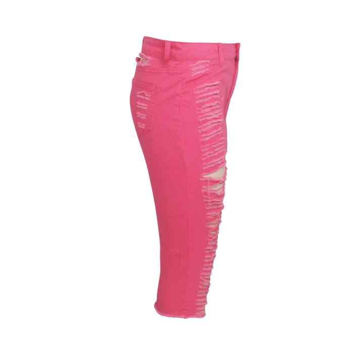 Women's Hot Pink Distressed Capri Jeans