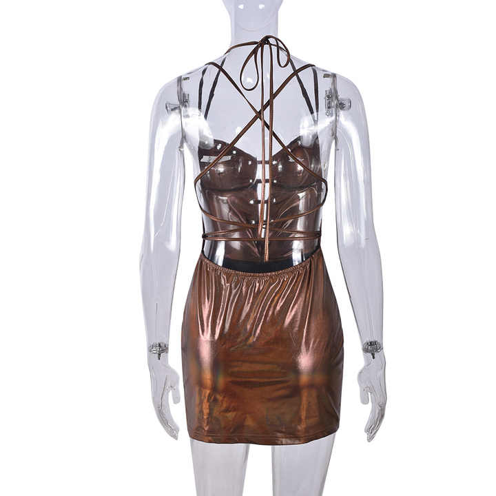 Backless Faux Leather Dress
