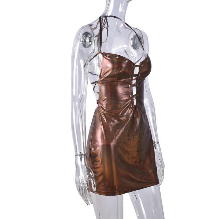 Backless Faux Leather Dress