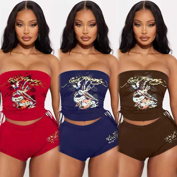 Multiple Colors - Chill Set Graphic 2 pc tube top short set