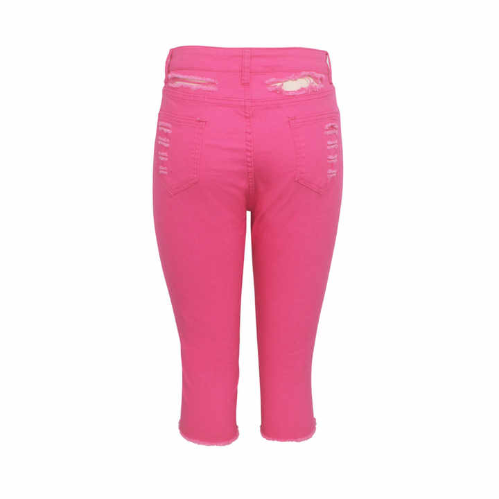 Women's Hot Pink Distressed Capri Jeans