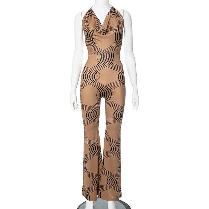 GeoDesign Backless Brown Jumpsuit