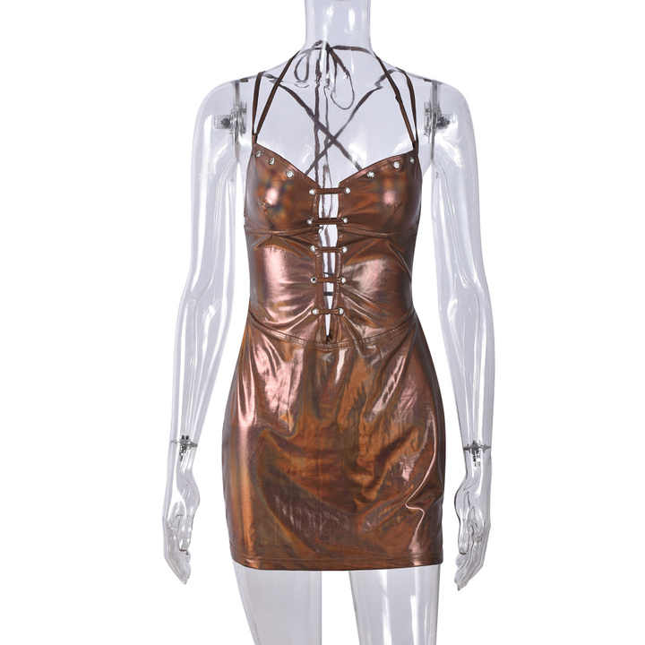 Backless Faux Leather Dress