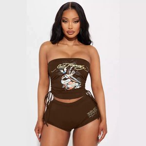 Multiple Colors - Chill Set Graphic 2 pc tube top short set