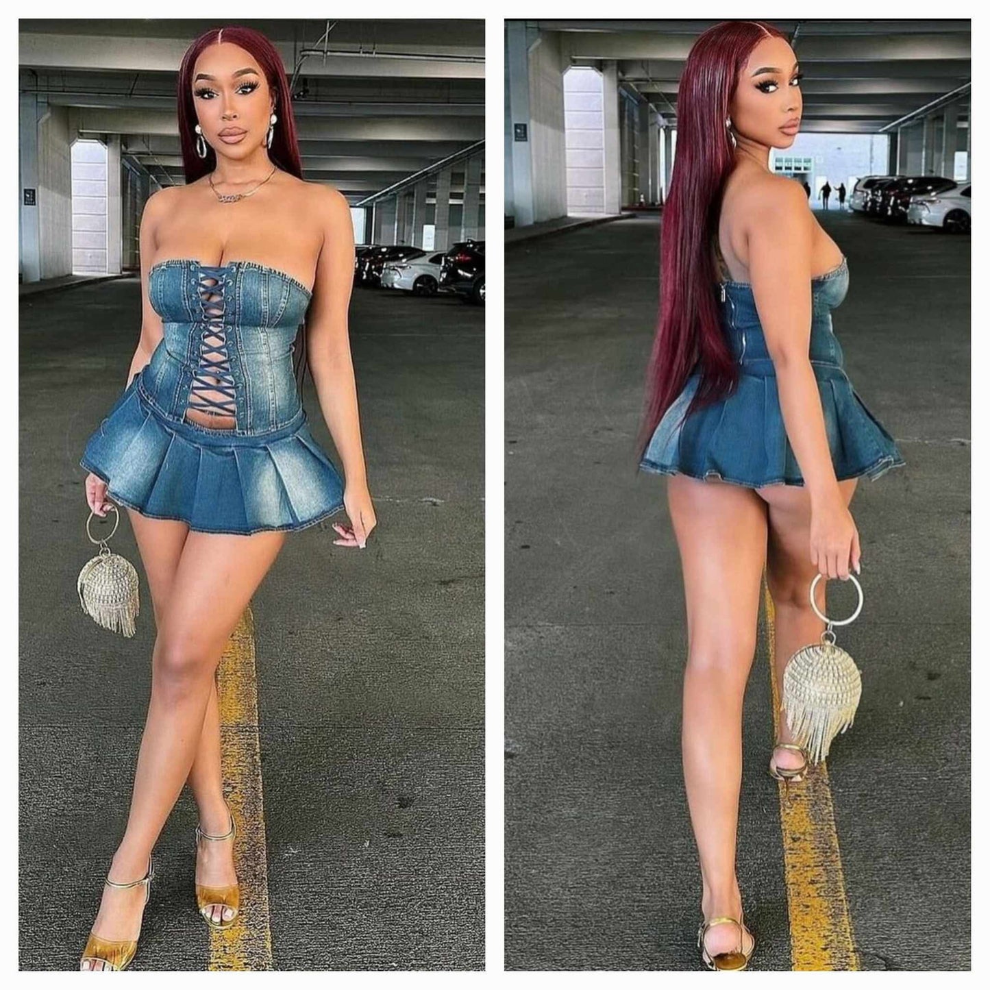 Denim Lace up Dress