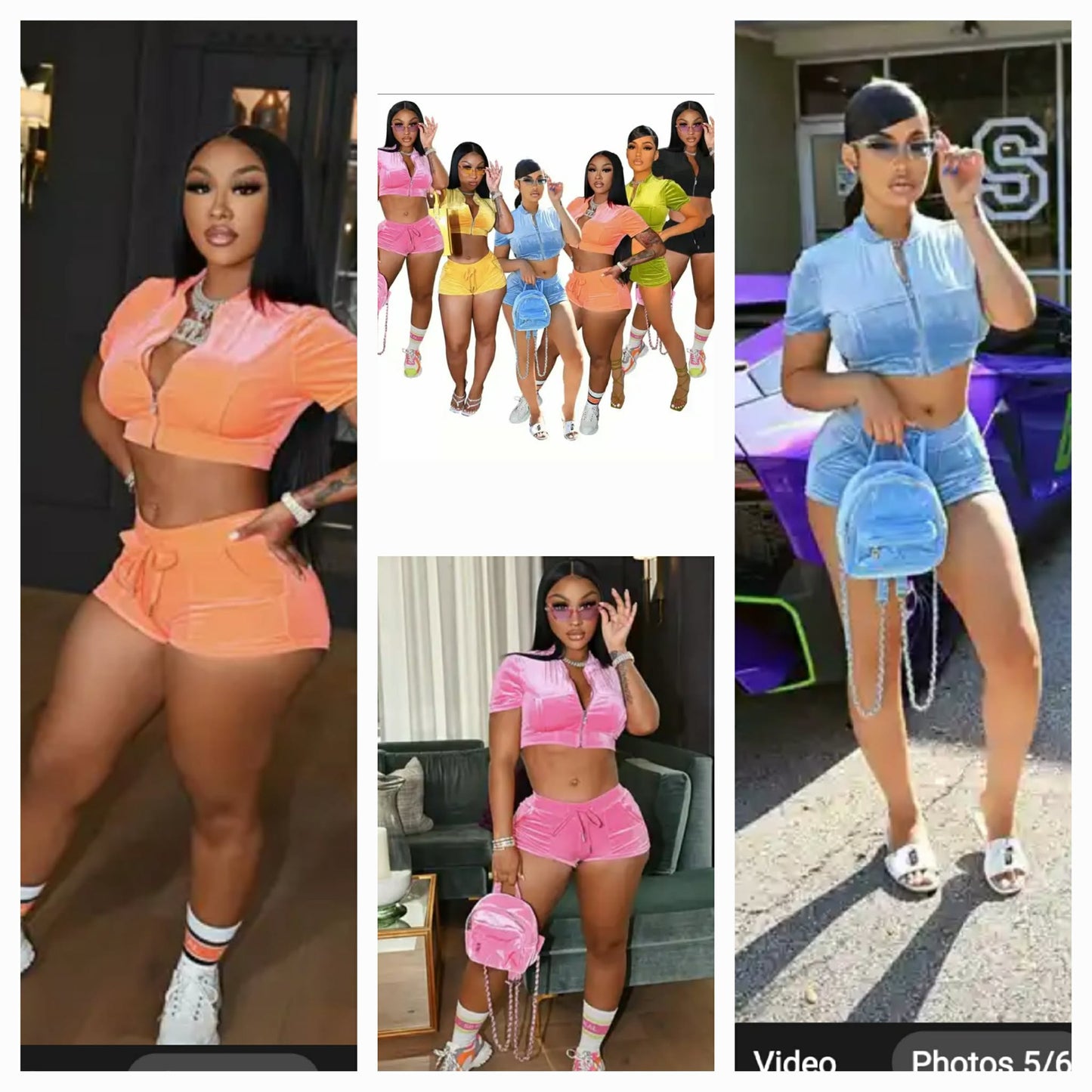 Velour Crop Top Short Set