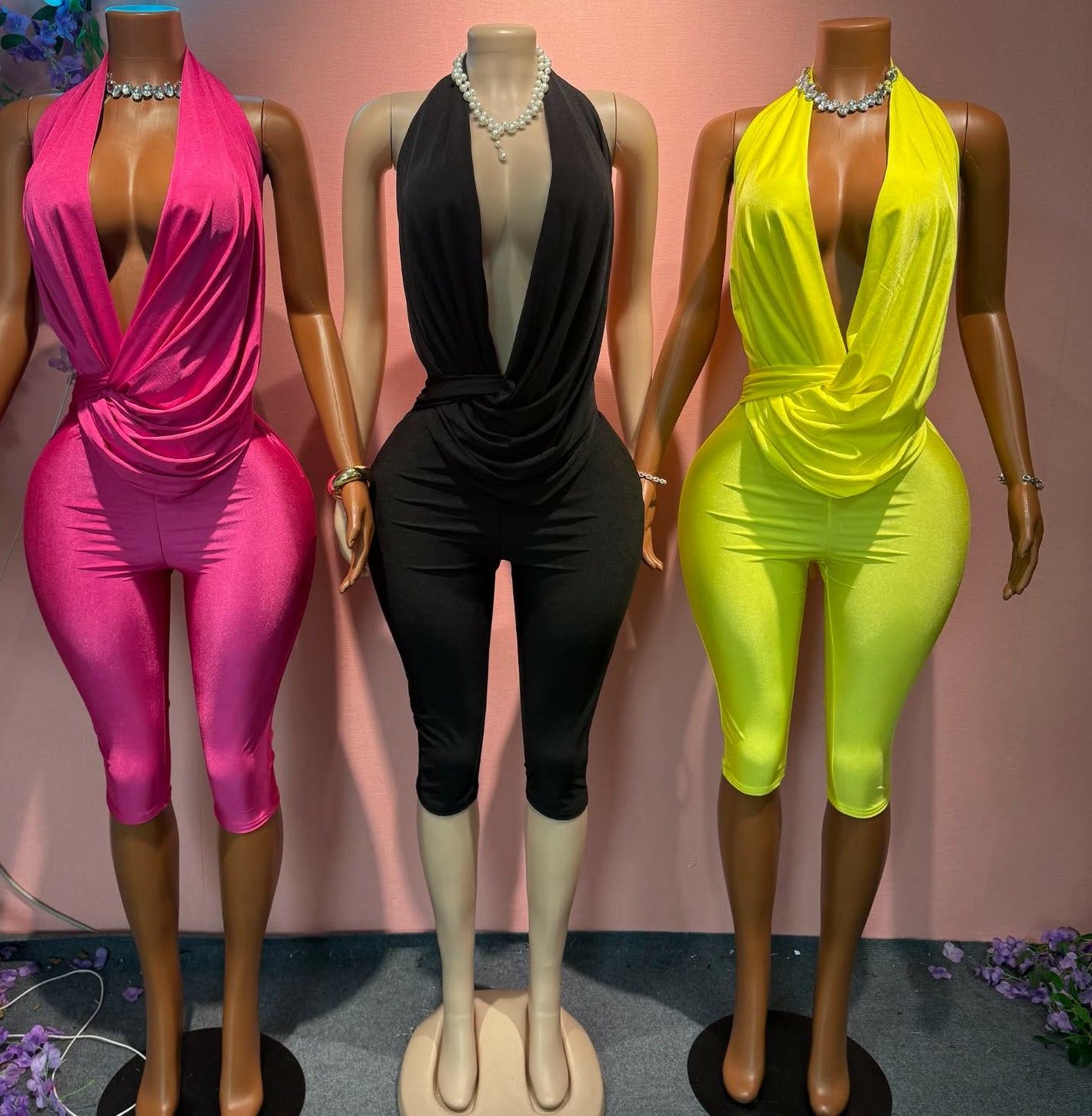 Plunge Neckline Rouge Waist Jumpsuit