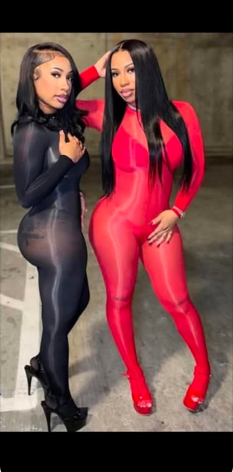 Mesh Jumpsuit Red or Black