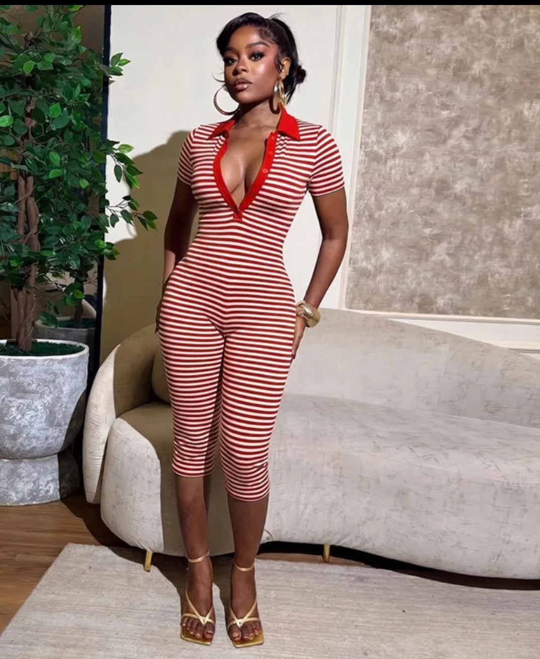 Stripe capri jumpsuit