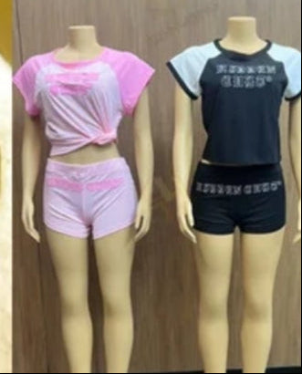 Embroidery Short Set Contrast Trim