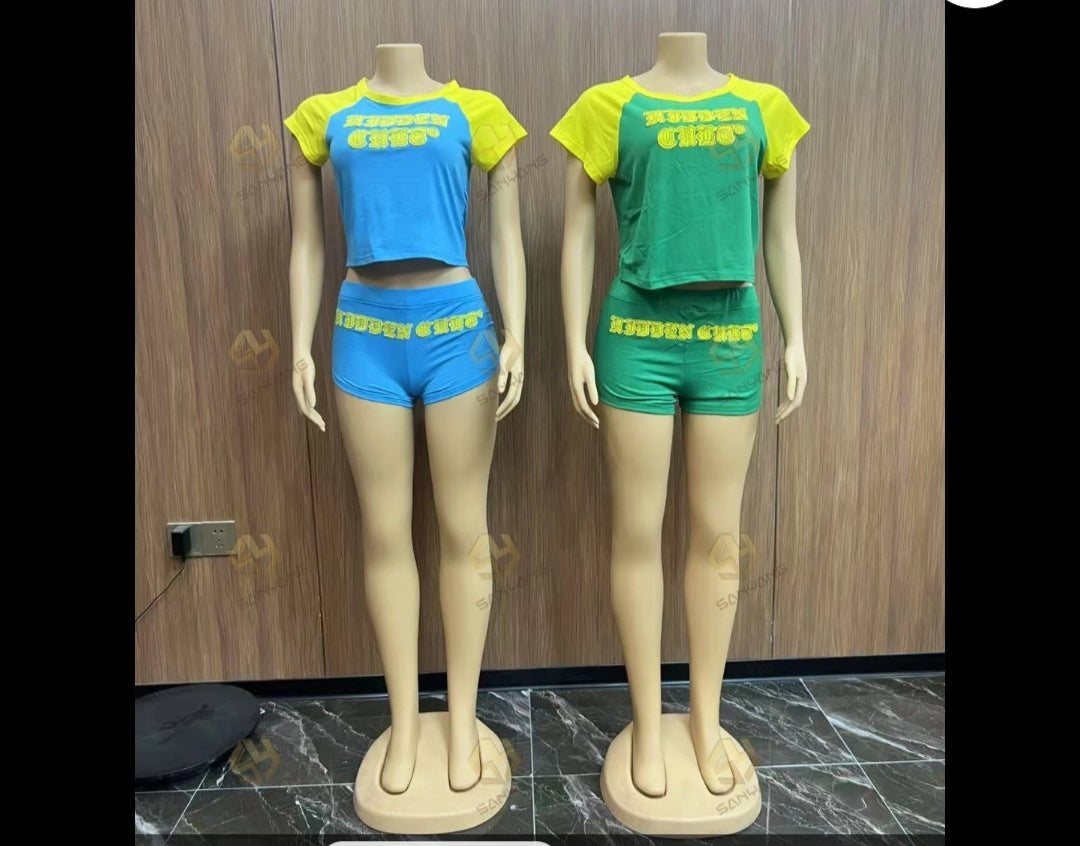 Embroidery Short Set Contrast Trim