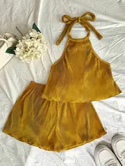 Pleated Halter top Short Set
